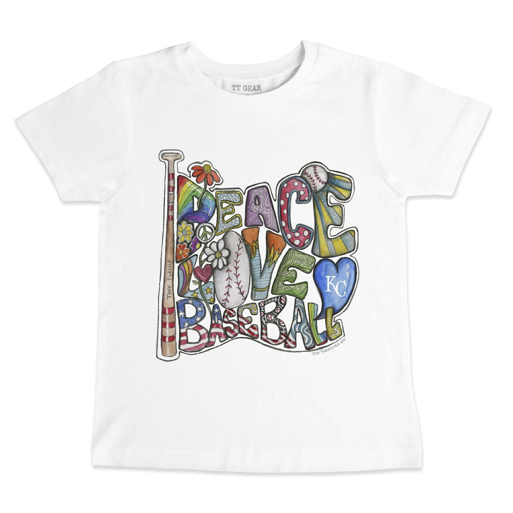 MLB Kansas City Royals Tiny Turnip Youth Peace Love Baseball T-Shirt
