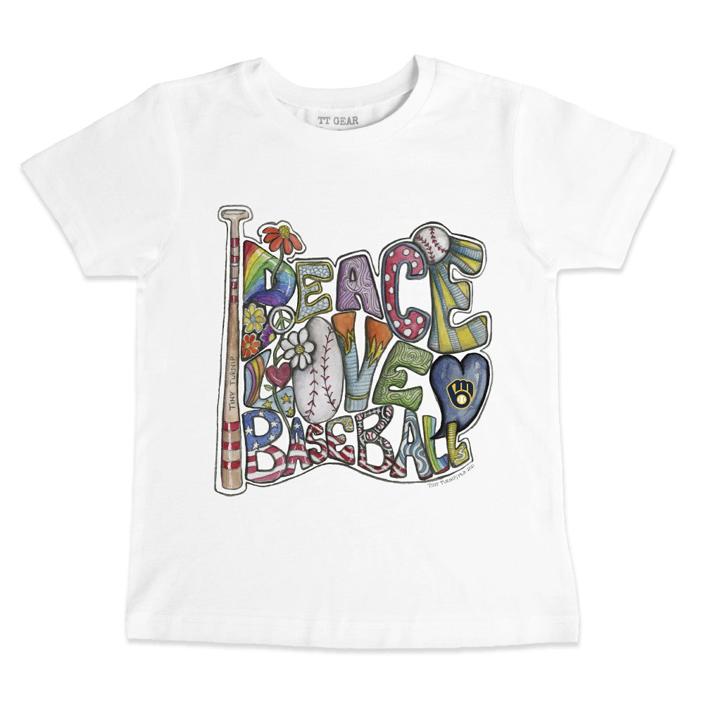 MLB Milwaukee Brewers Tiny Turnip Youth Peace Love Baseball T-Shirt