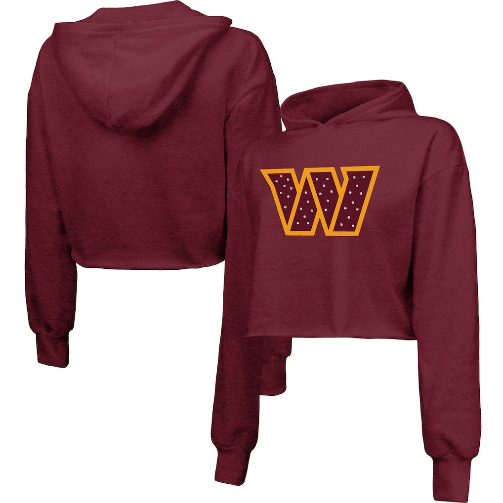Majestic Threads Women's Bling Tri-Blend Cropped Pullover Hoodie - Washington Commanders
