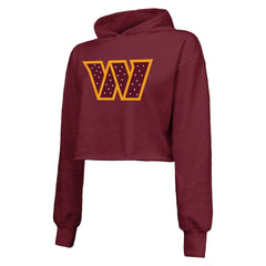 Majestic Threads Women's Bling Tri-Blend Cropped Pullover Hoodie - Washington Commanders