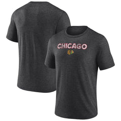 NHL Charcoal Chicago Blackhawks Wraparound Tri-Blend T-Shirt