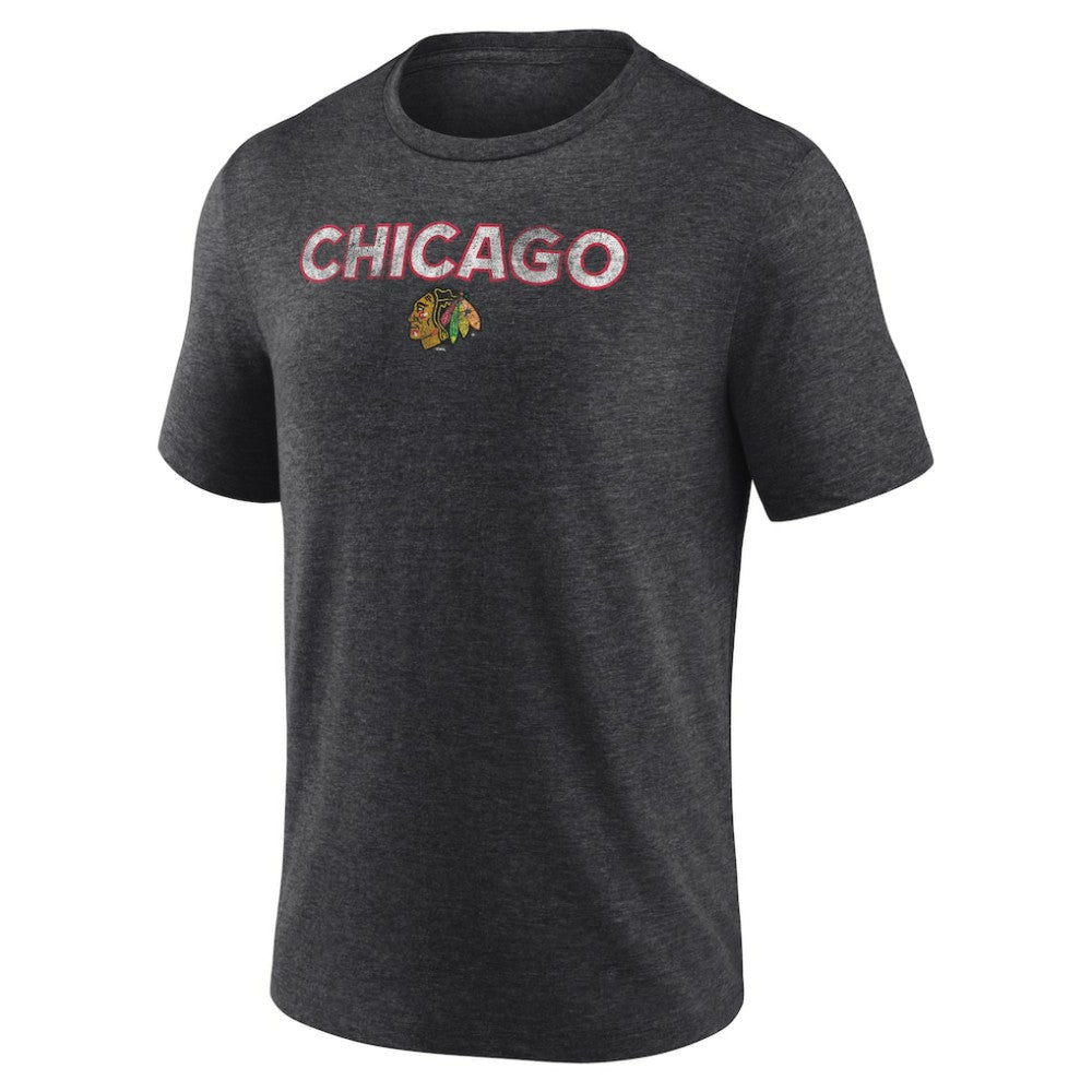 NHL Charcoal Chicago Blackhawks Wraparound Tri-Blend T-Shirt