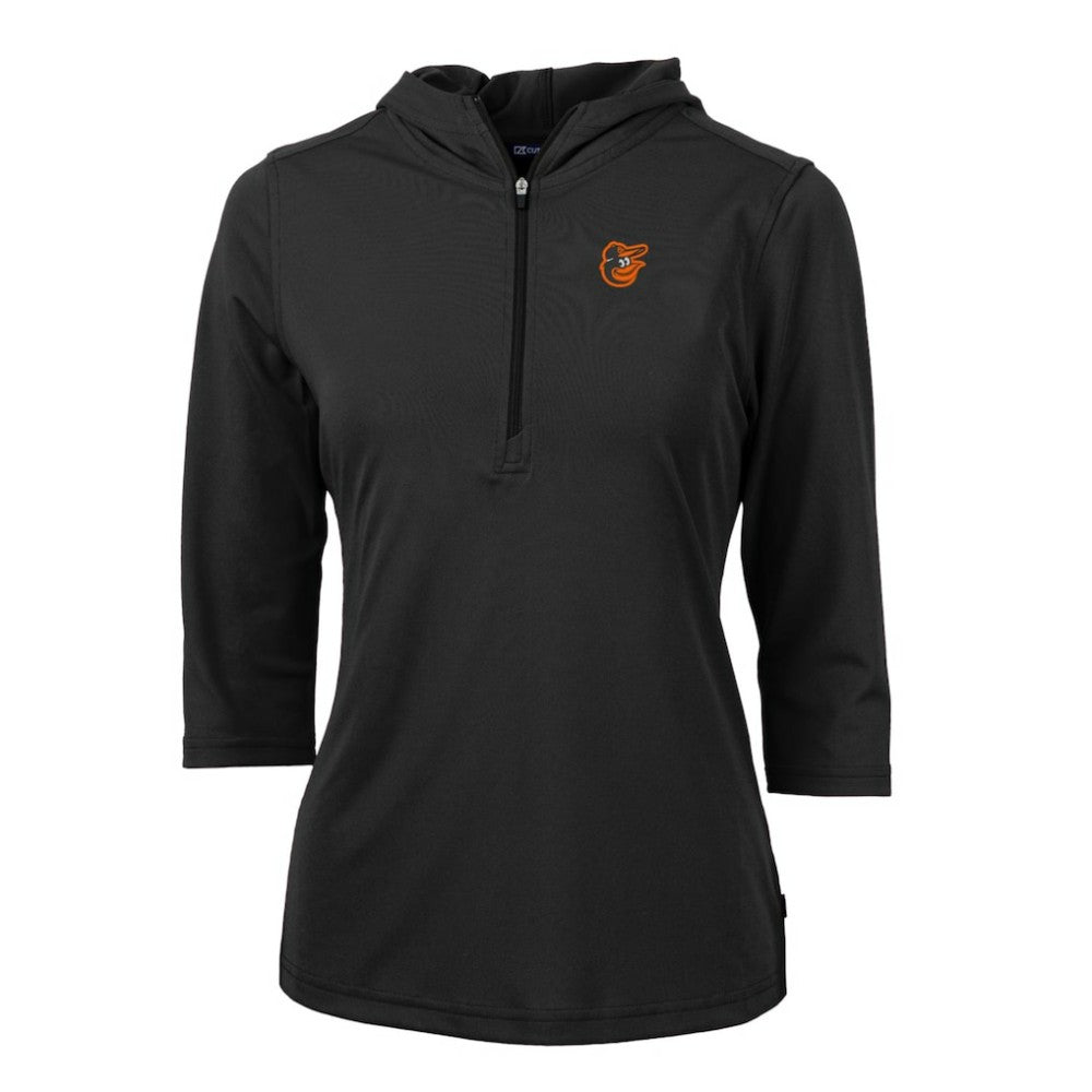 MLB Baltimore Orioles Cutter & Buck Women's Virtue Eco Pique 3/4 Sleeve Half-Zip Pullover Hoodie