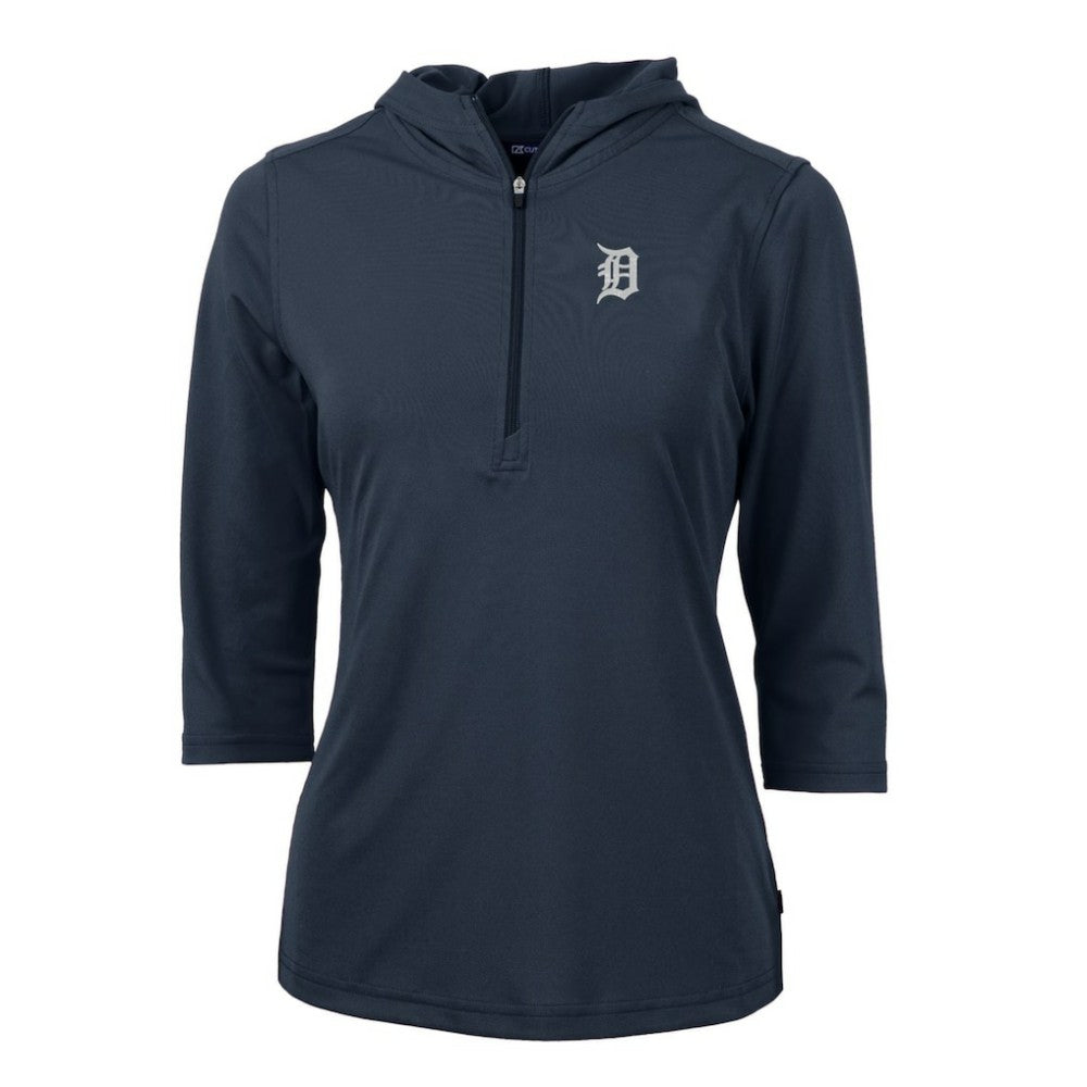MLB Detroit Tigers Cutter & Buck Women's Virtue Eco Pique 3/4 Sleeve Half-Zip Pullover Hoodie