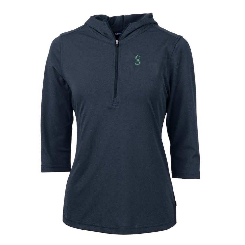 MLB Seattle Mariners Cutter & Buck Women's Virtue Eco Pique 3/4 Sleeve Half-Zip Pullover Hoodie