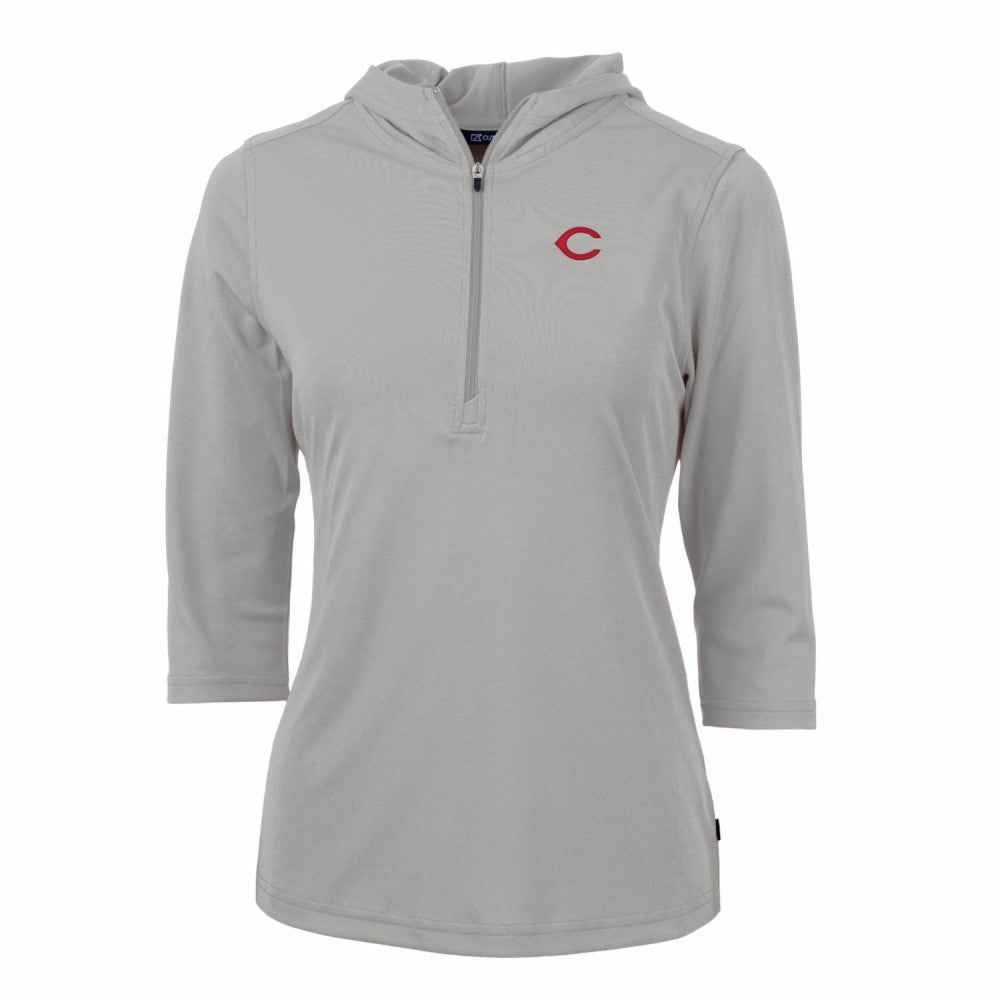 MLB Cincinnati Reds Cutter & Buck Women's Virtue Eco Pique 3/4 Sleeve Half-Zip Pullover Hoodie