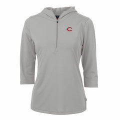 MLB Cincinnati Reds Cutter & Buck Women's Virtue Eco Pique 3/4 Sleeve Half-Zip Pullover Hoodie