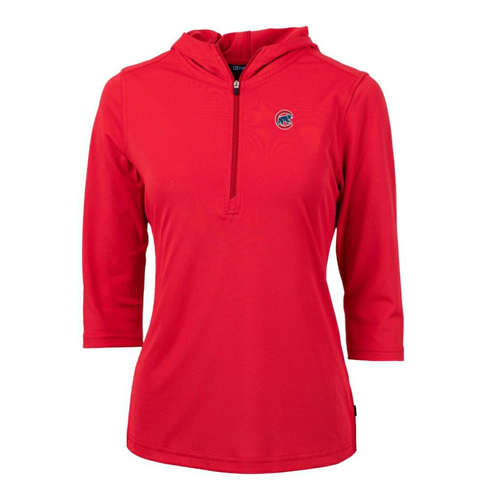 MLB Chicago Cubs Cutter & Buck Women's Virtue Eco Pique 3/4 Sleeve Half-Zip Pullover Hoodie