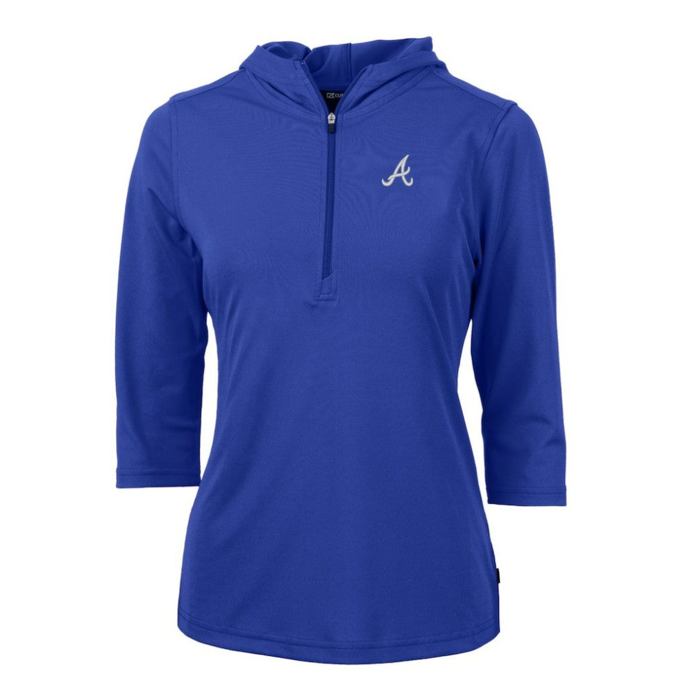 MLB Atlanta Braves Cutter & Buck Women's Virtue Eco Pique 3/4 Sleeve Half-Zip Pullover Hoodie