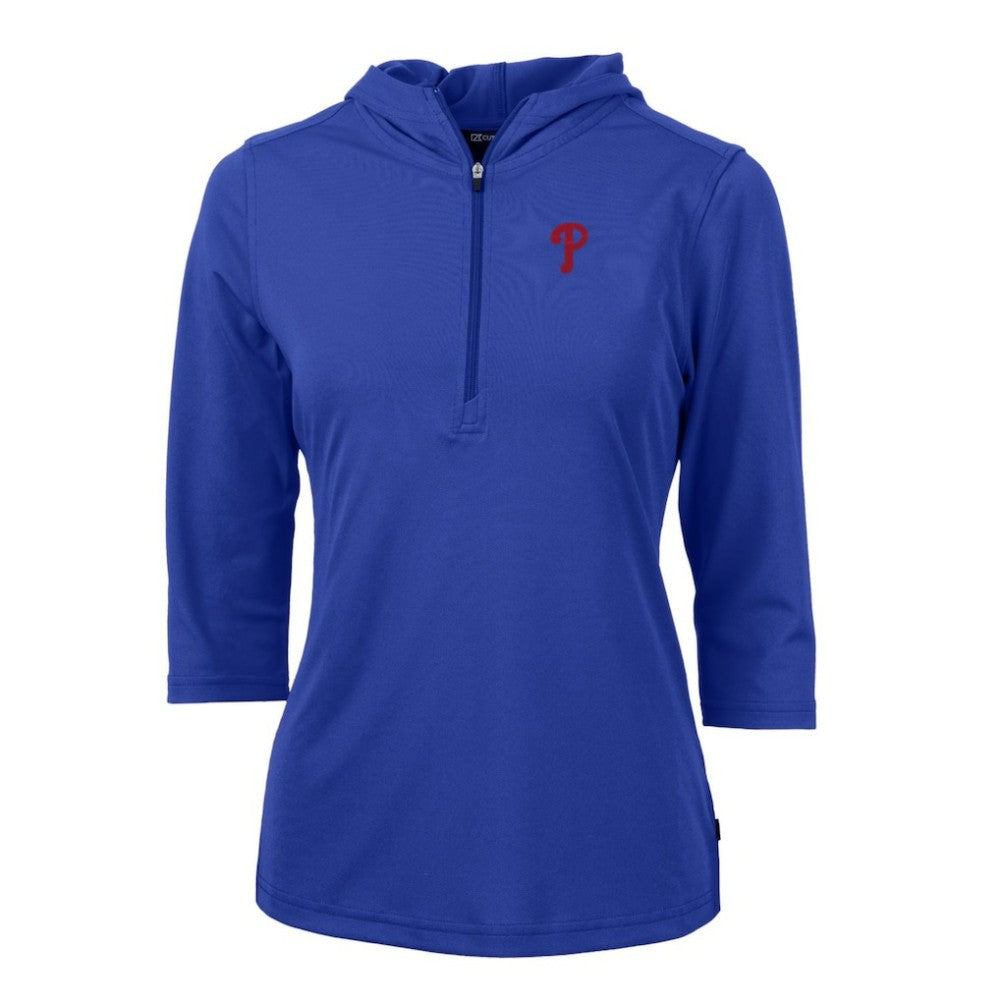 MLB Philadelphia Phillies Cutter & Buck Women's Virtue Eco Pique 3/4 Sleeve Half-Zip Pullover Hoodie