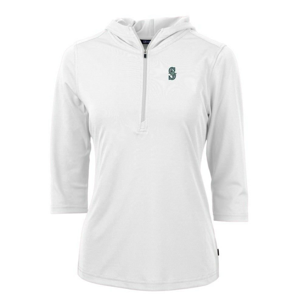 MLB Seattle Mariners Cutter & Buck Women's Virtue Eco Pique 3/4 Sleeve Half-Zip Pullover Hoodie