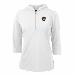 MLB Milwaukee Brewers Cutter & Buck Women's Virtue Eco Pique 3/4 Sleeve Half-Zip Pullover Hoodie
