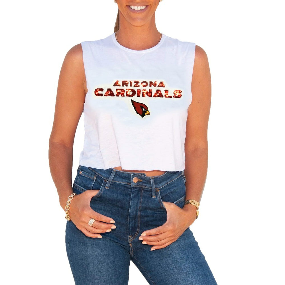 Cuce Women's Sequin Cropped Tank Top - Arizona Cardinals