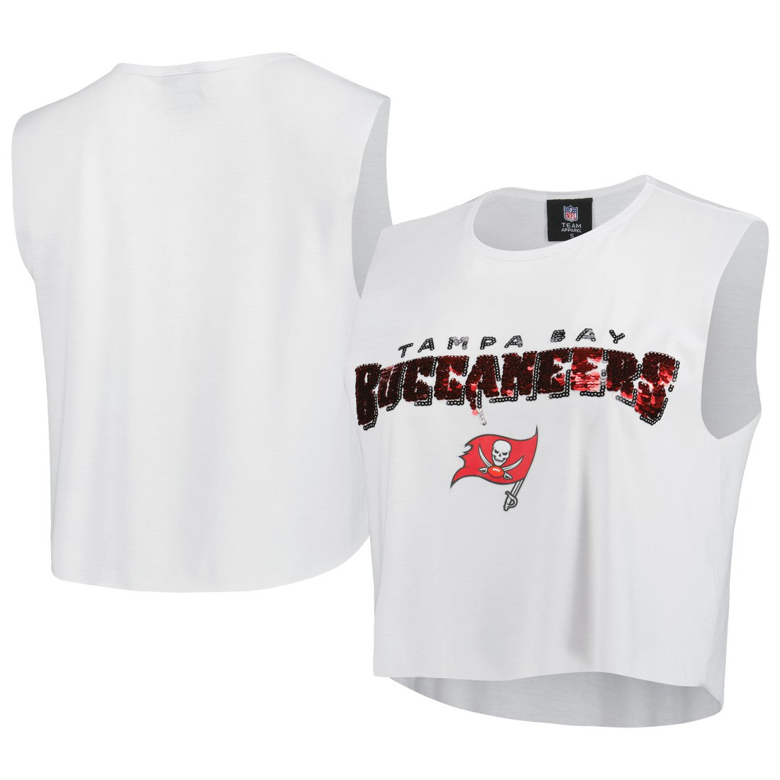 Cuce Women's Sequin Tri-Blend Cropped Tank Top - Tampa Bay Buccaneers