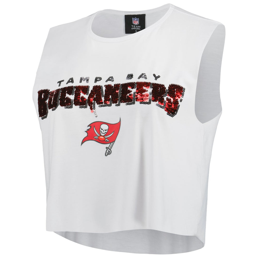 Cuce Women's Sequin Tri-Blend Cropped Tank Top - Tampa Bay Buccaneers