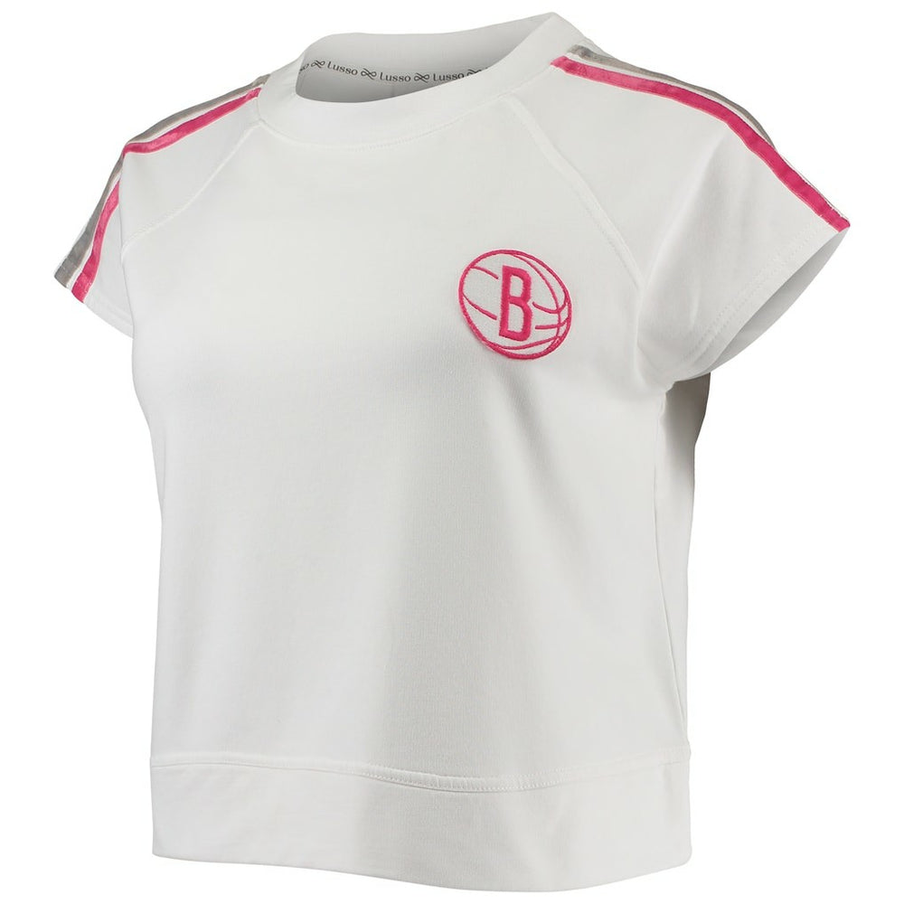 NBA Brooklyn Nets Lusso Women's Margot Cropped Tri-Blend Cap Sleeve Sweatshirt