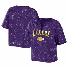 NBA Los Angeles Lakers WEAR by Erin Andrews Women's Bleach Splatter Notch Neck T-Shirt