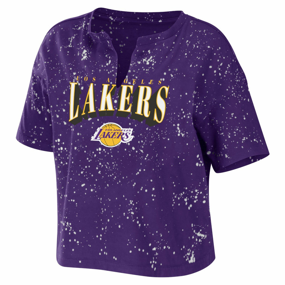 NBA Los Angeles Lakers WEAR by Erin Andrews Women's Bleach Splatter Notch Neck T-Shirt