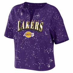 NBA Los Angeles Lakers WEAR by Erin Andrews Women's Bleach Splatter Notch Neck T-Shirt