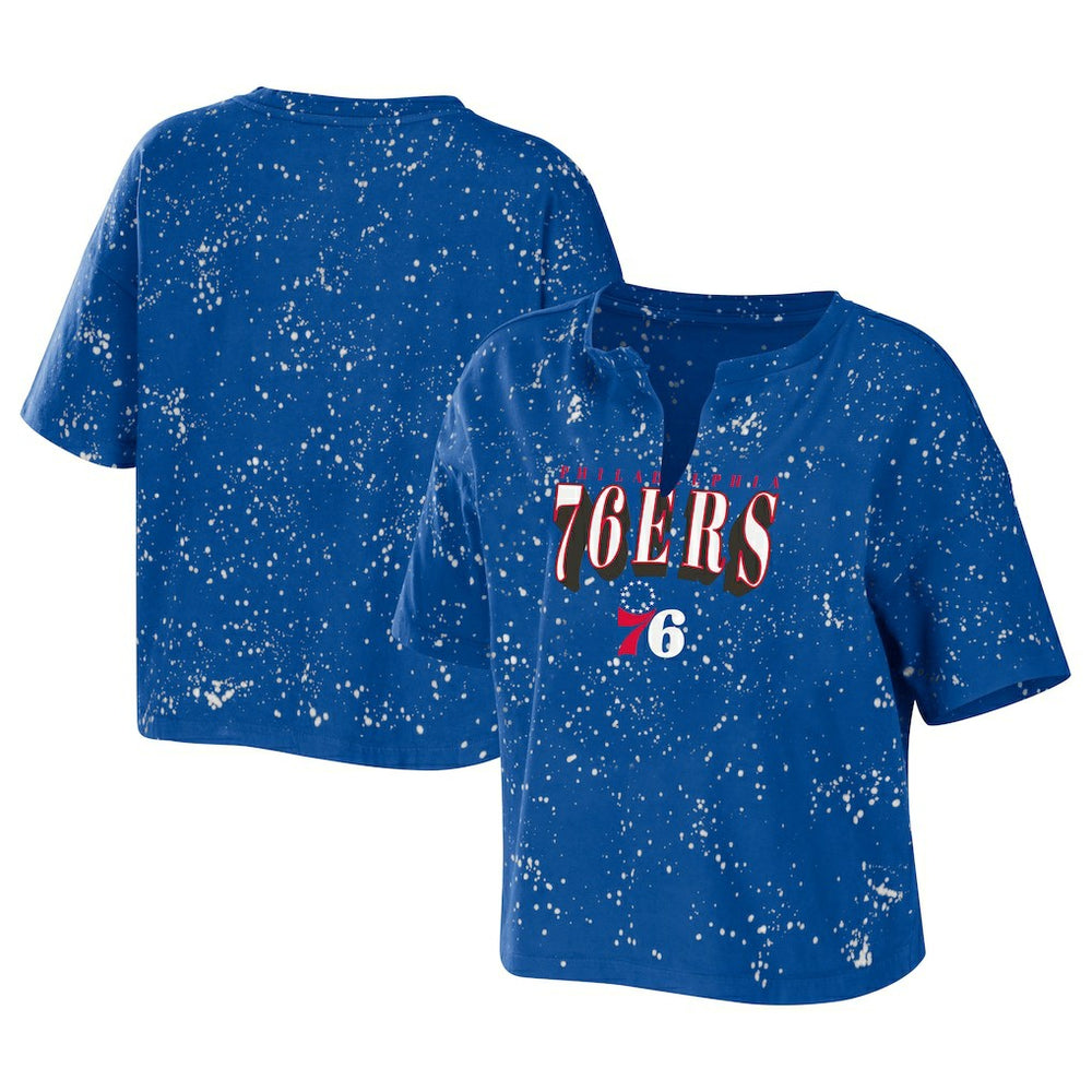 NBA Philadelphia 76ers WEAR by Erin Andrews Women's Bleach Splatter Notch Neck T-Shirt