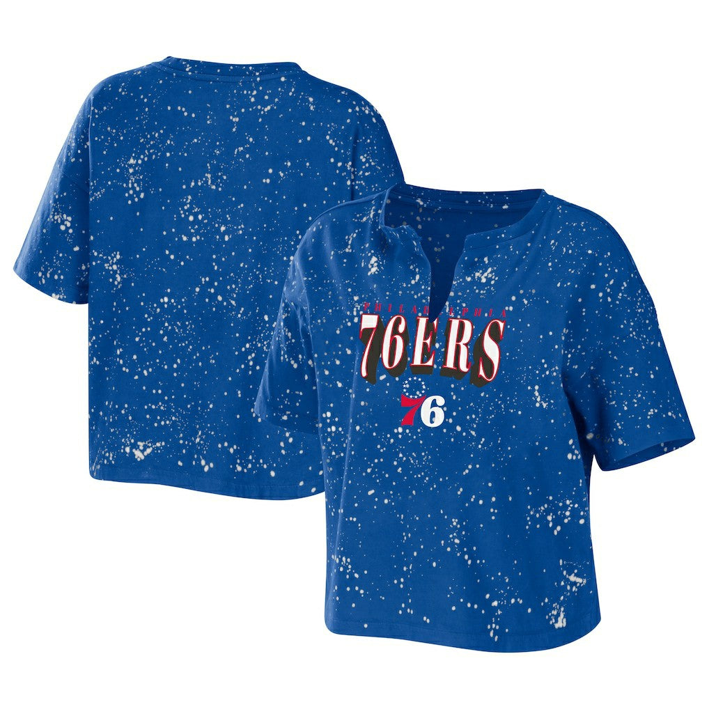 NBA Philadelphia 76ers WEAR by Erin Andrews Women's Bleach Splatter Notch Neck T-Shirt