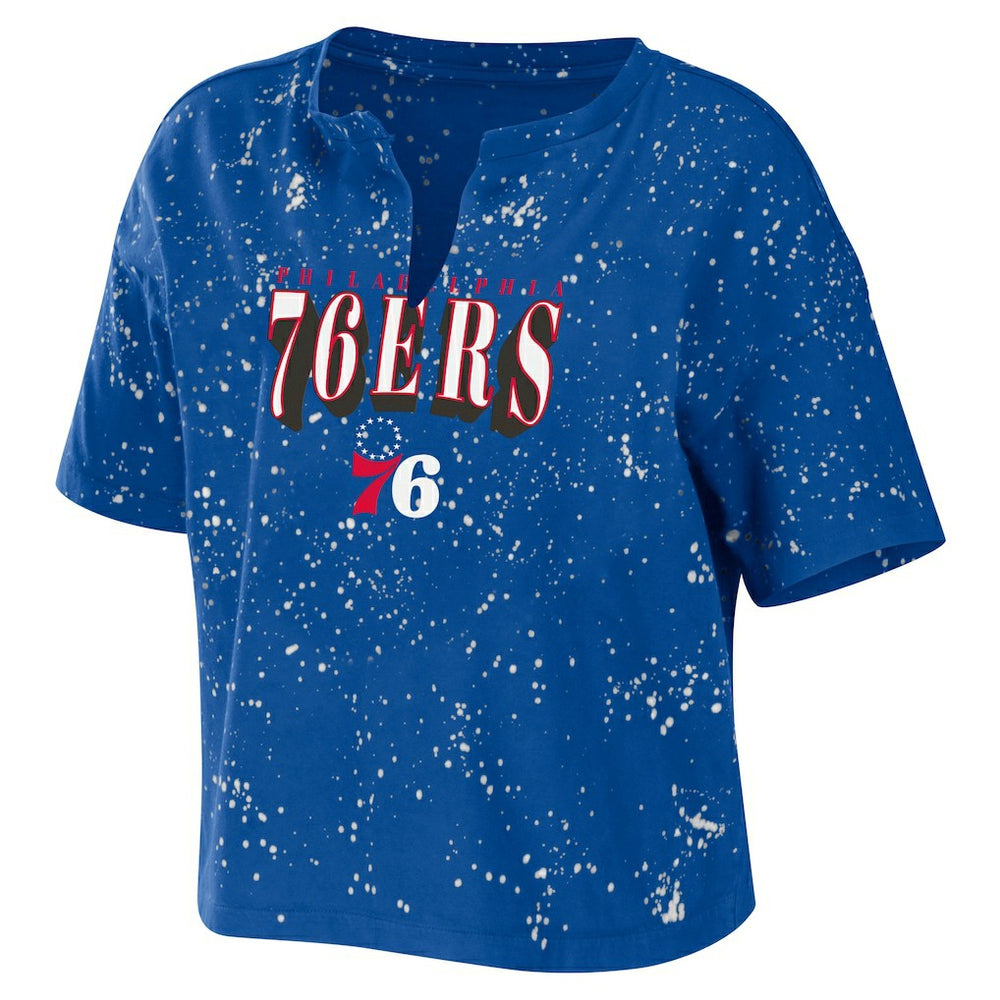 NBA Philadelphia 76ers WEAR by Erin Andrews Women's Bleach Splatter Notch Neck T-Shirt