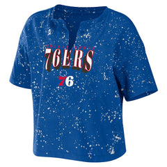 NBA Philadelphia 76ers WEAR by Erin Andrews Women's Bleach Splatter Notch Neck T-Shirt