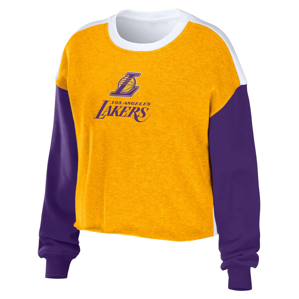 NBA Los Angeles Lakers WEAR by Erin Andrews Women's Mixed Letter Cropped Pullover Sweatshirt