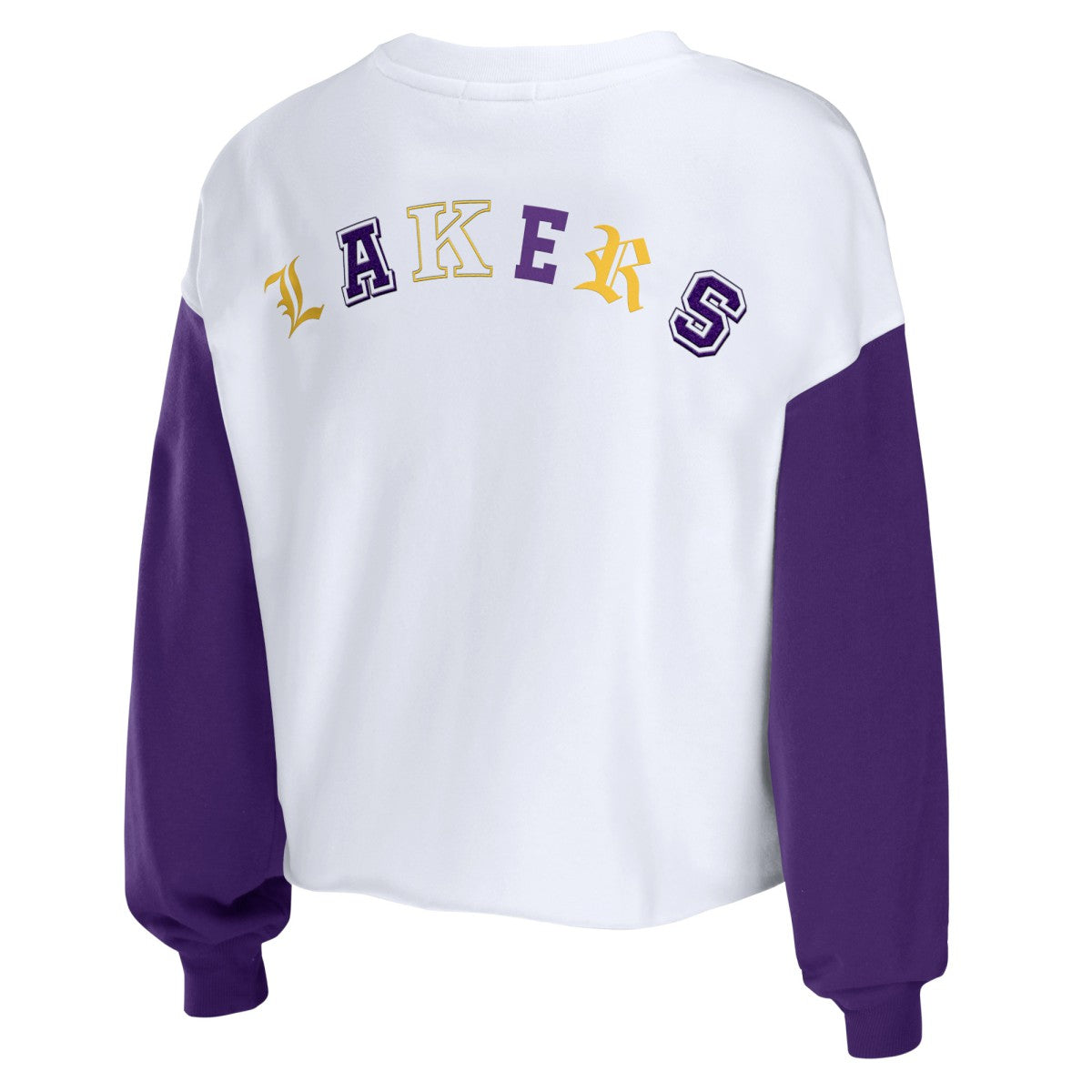 NBA Los Angeles Lakers WEAR by Erin Andrews Women's Mixed Letter Cropped Pullover Sweatshirt