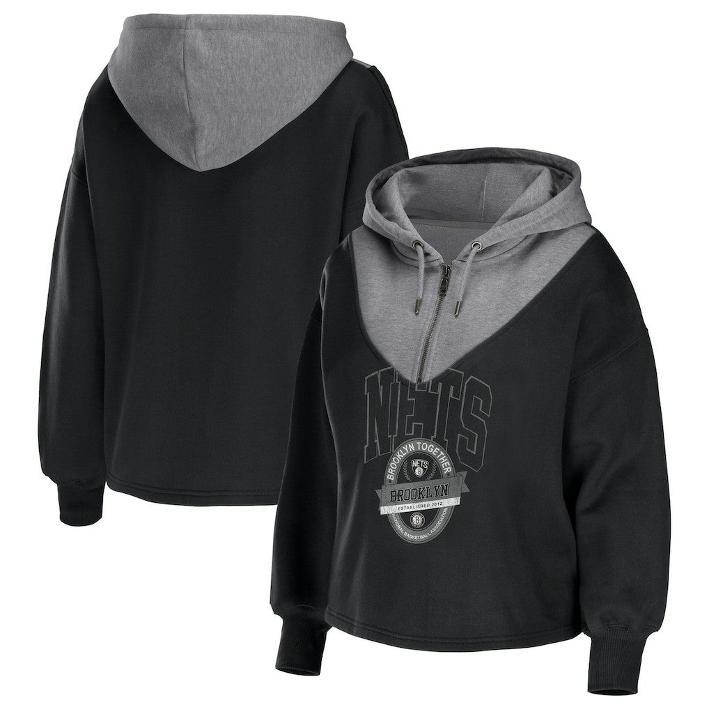 NBA Brooklyn Nets WEAR by Erin Andrews Women's Pieced Quarter-Zip Hoodie Jacket