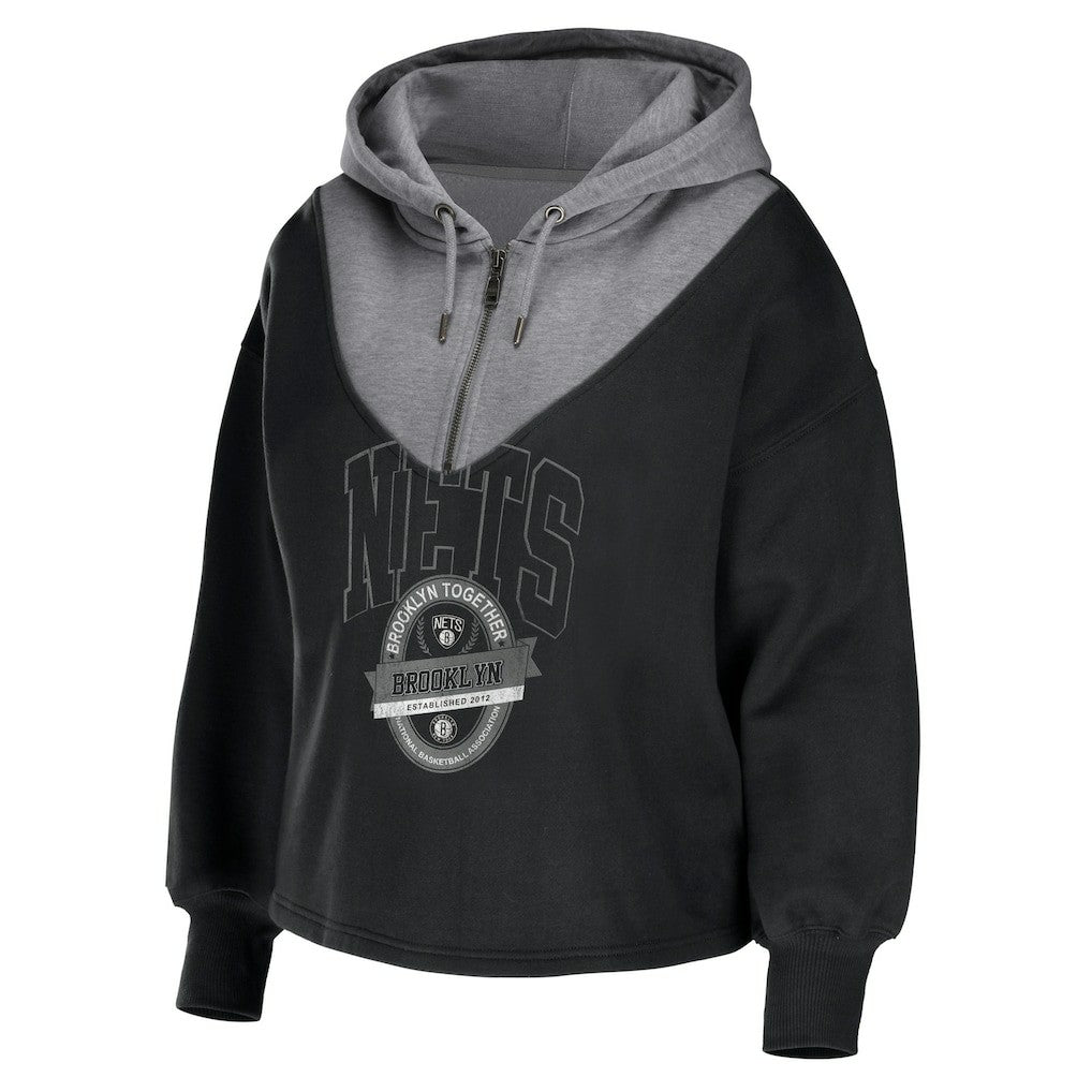 NBA Brooklyn Nets WEAR by Erin Andrews Women's Pieced Quarter-Zip Hoodie Jacket