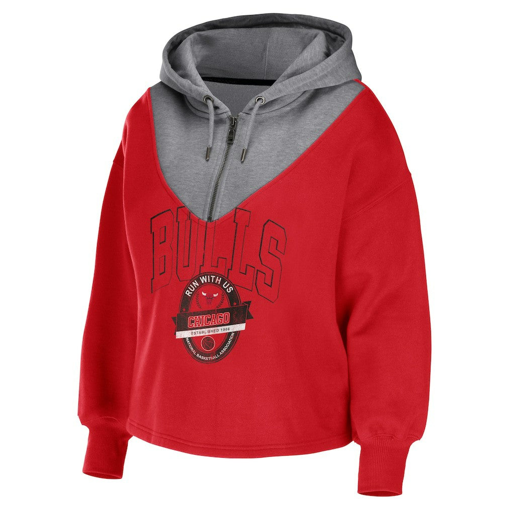 NBA Chicago Bulls WEAR by Erin Andrews Women's Pieced Quarter-Zip Hoodie Jacket