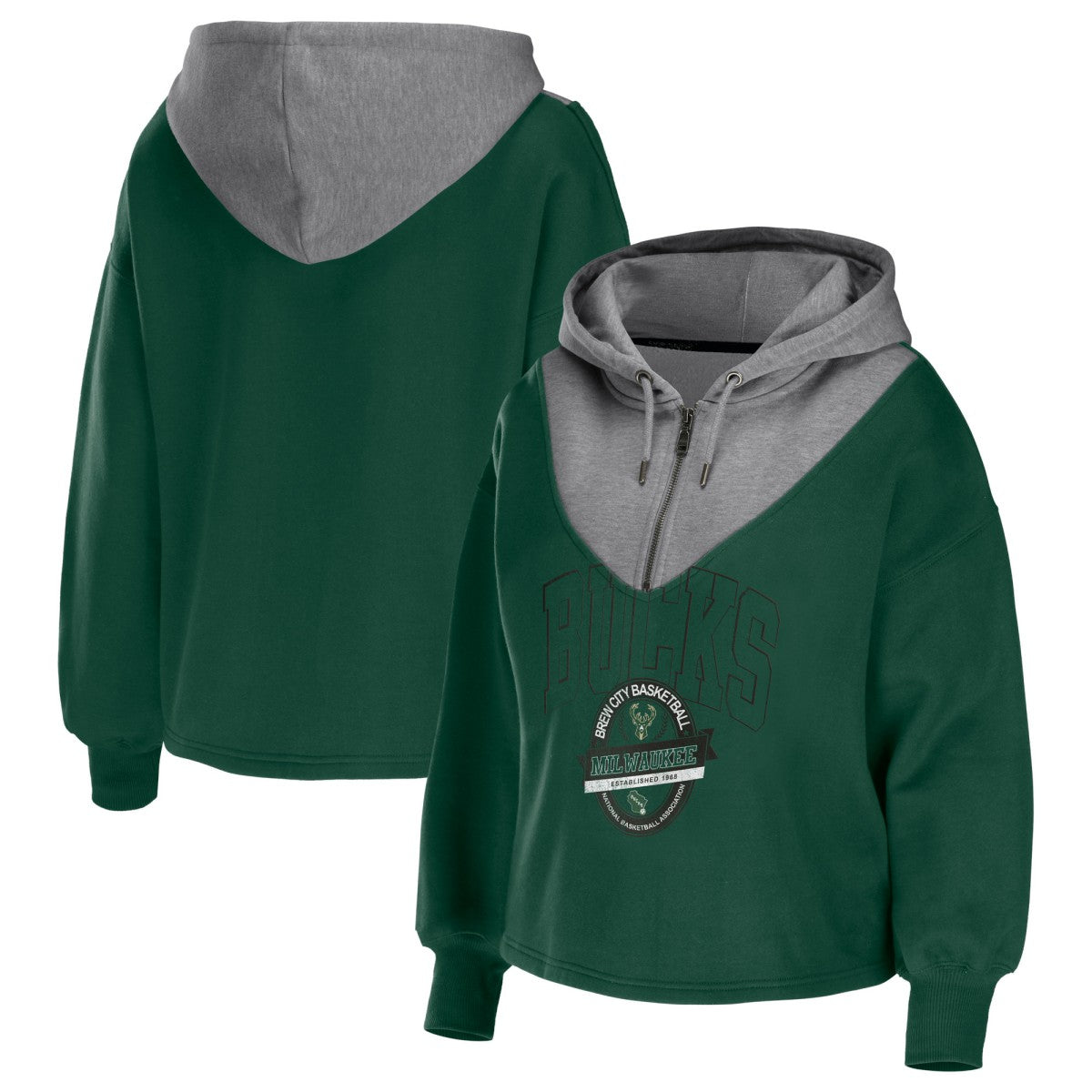 NBA Milwaukee Bucks WEAR by Erin Andrews Women's Pieced Quarter-Zip Hoodie Jacket