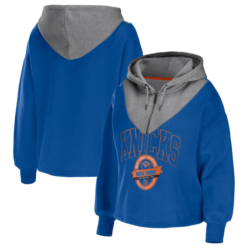 NBA New York Knicks WEAR by Erin Andrews Women's Pieced Quarter-Zip Hoodie Jacket