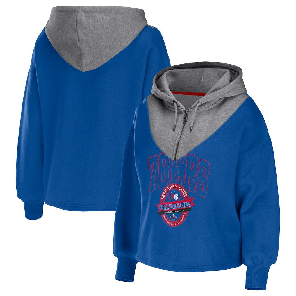 NBA Philadelphia 76ers WEAR by Erin Andrews Women's Pieced Quarter-Zip Hoodie Jacket