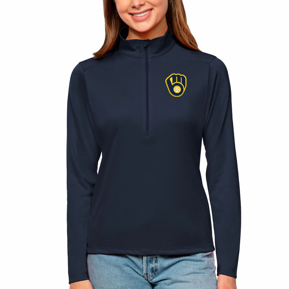 MLB Milwaukee Brewers Antigua Women's Tribute Quarter-Zip Pullover Top