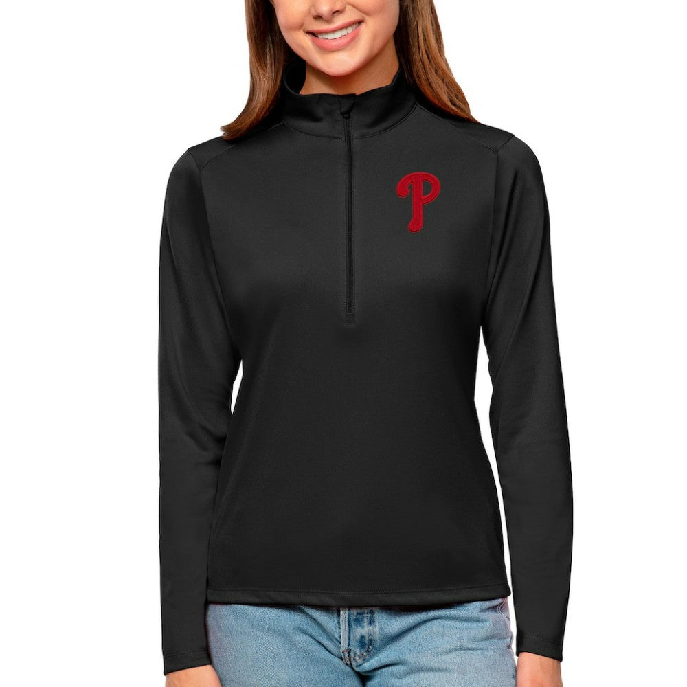 MLB Philadelphia Phillies Antigua Women's Tribute Quarter-Zip Pullover Top