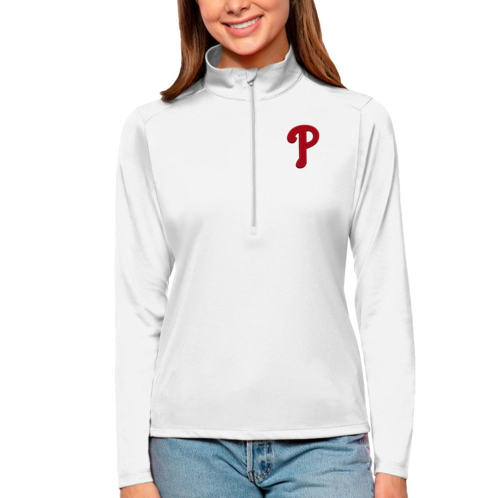 MLB Philadelphia Phillies Antigua Women's Tribute Quarter-Zip Pullover Top