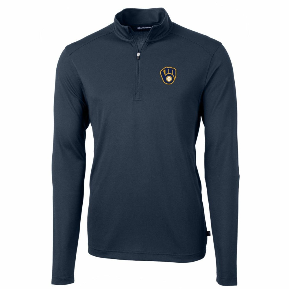 MLB Milwaukee Brewers Cutter & Buck Big & Tall Virtue Eco Pique Quarter-Zip Pullover Jacket