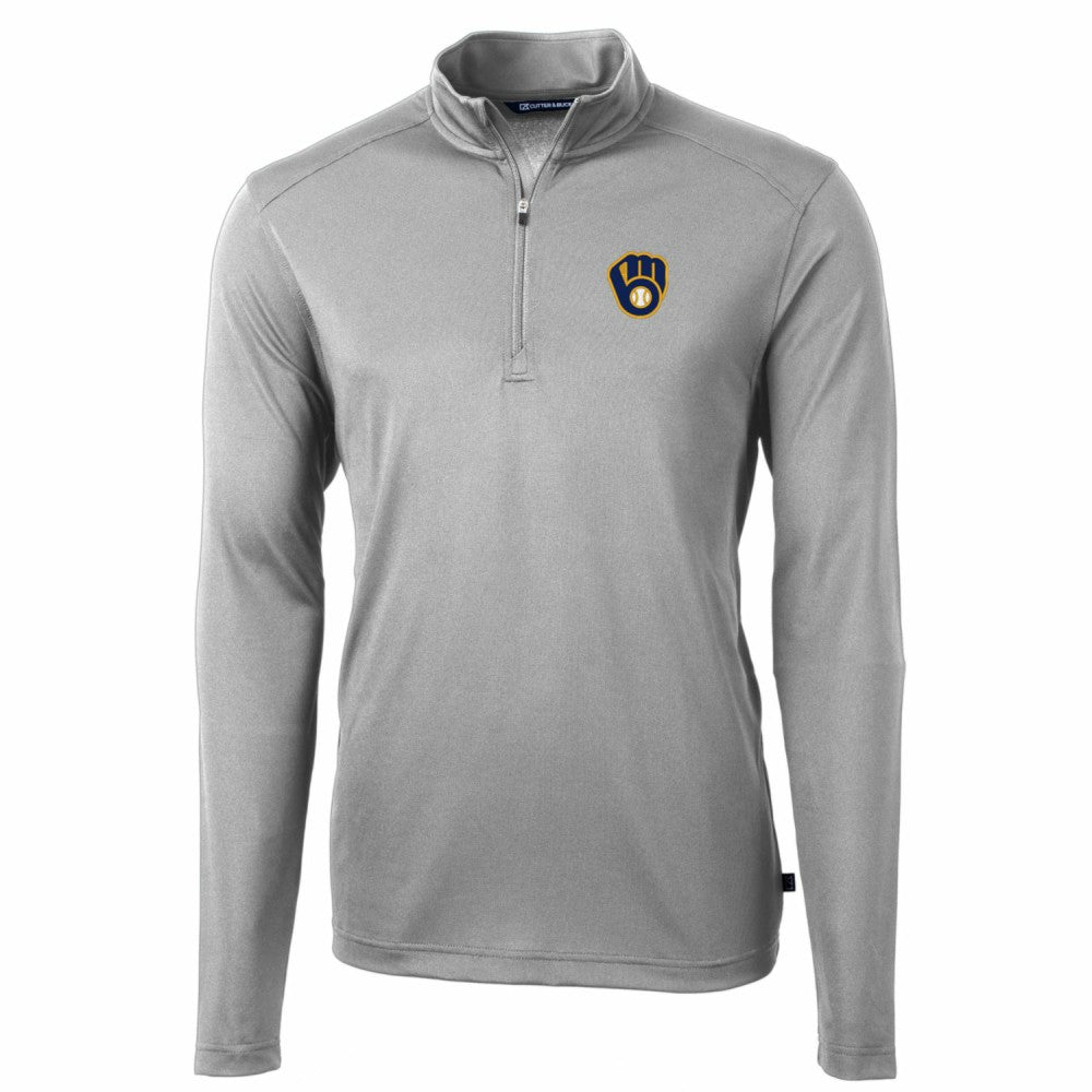 MLB Milwaukee Brewers Cutter & Buck Big & Tall Virtue Eco Pique Quarter-Zip Pullover Jacket