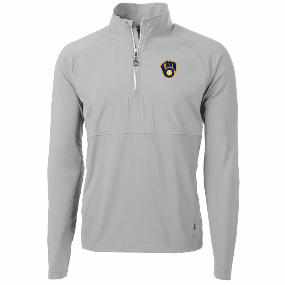 MLB Milwaukee Brewers Cutter & Buck Adapt Eco Knit Hybrid Recycled Quarter-Zip Pullover Jacket