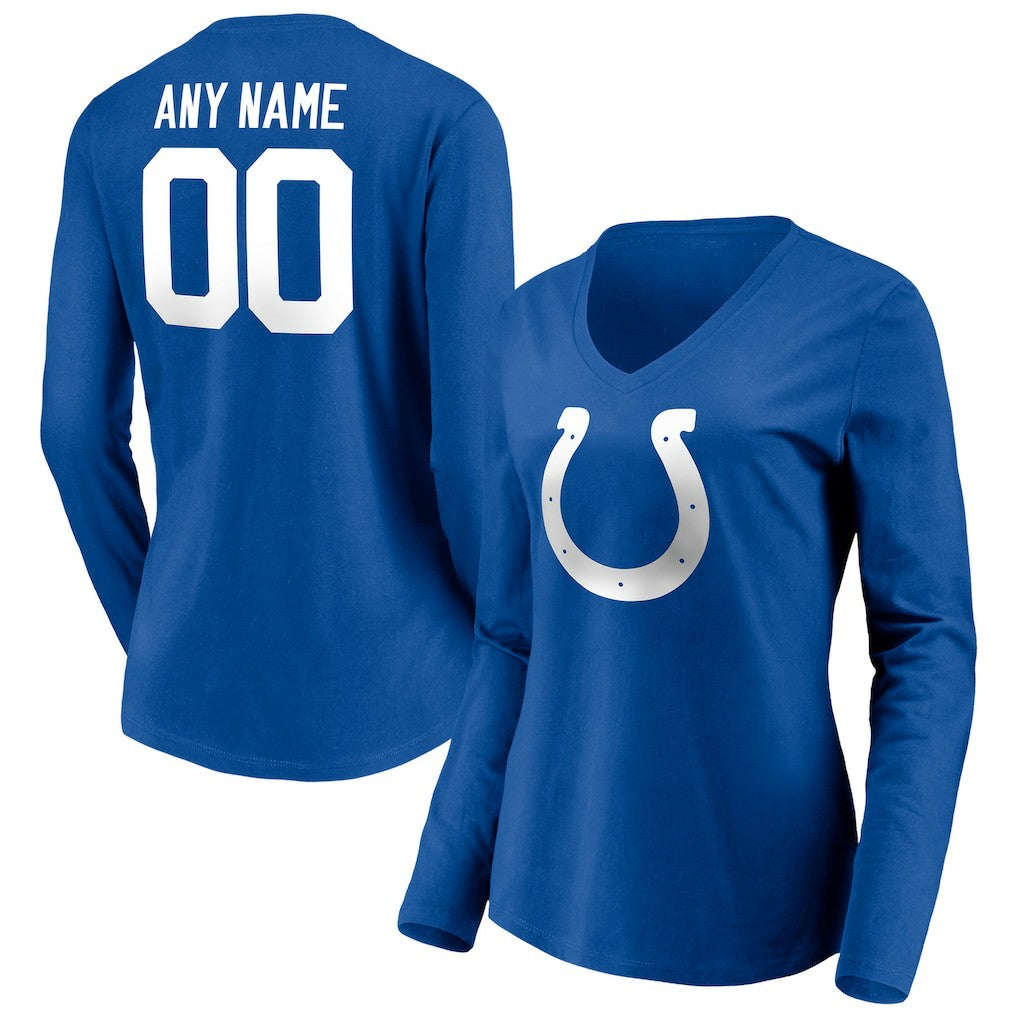 Women's Team Authentic Personalized Name & Number Long Sleeve V-Neck T-Shirt - Indianapolis Colts