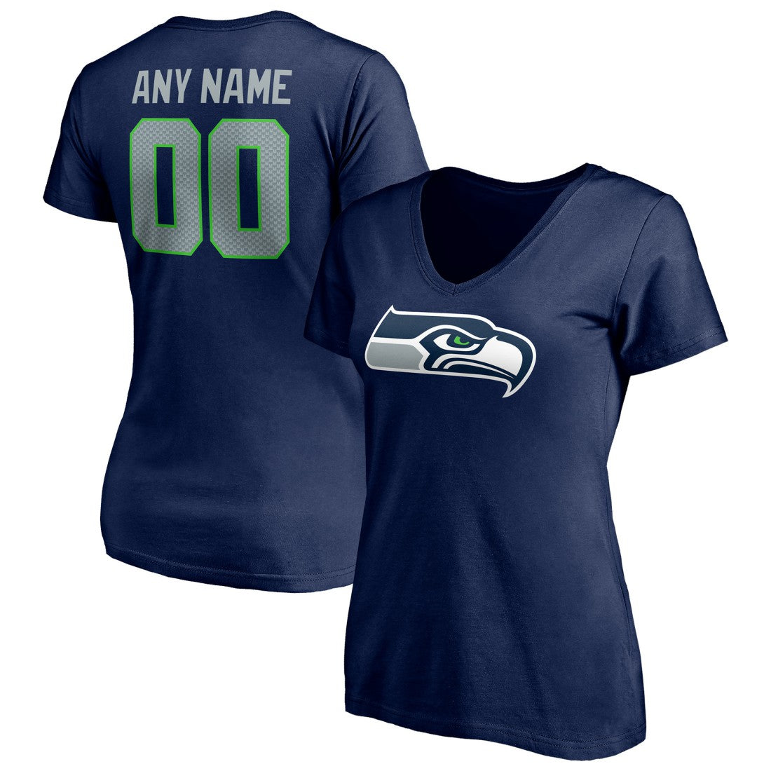 Women's Team Authentic Personalized Name & Number V-Neck T-Shirt - Seattle Seahawks