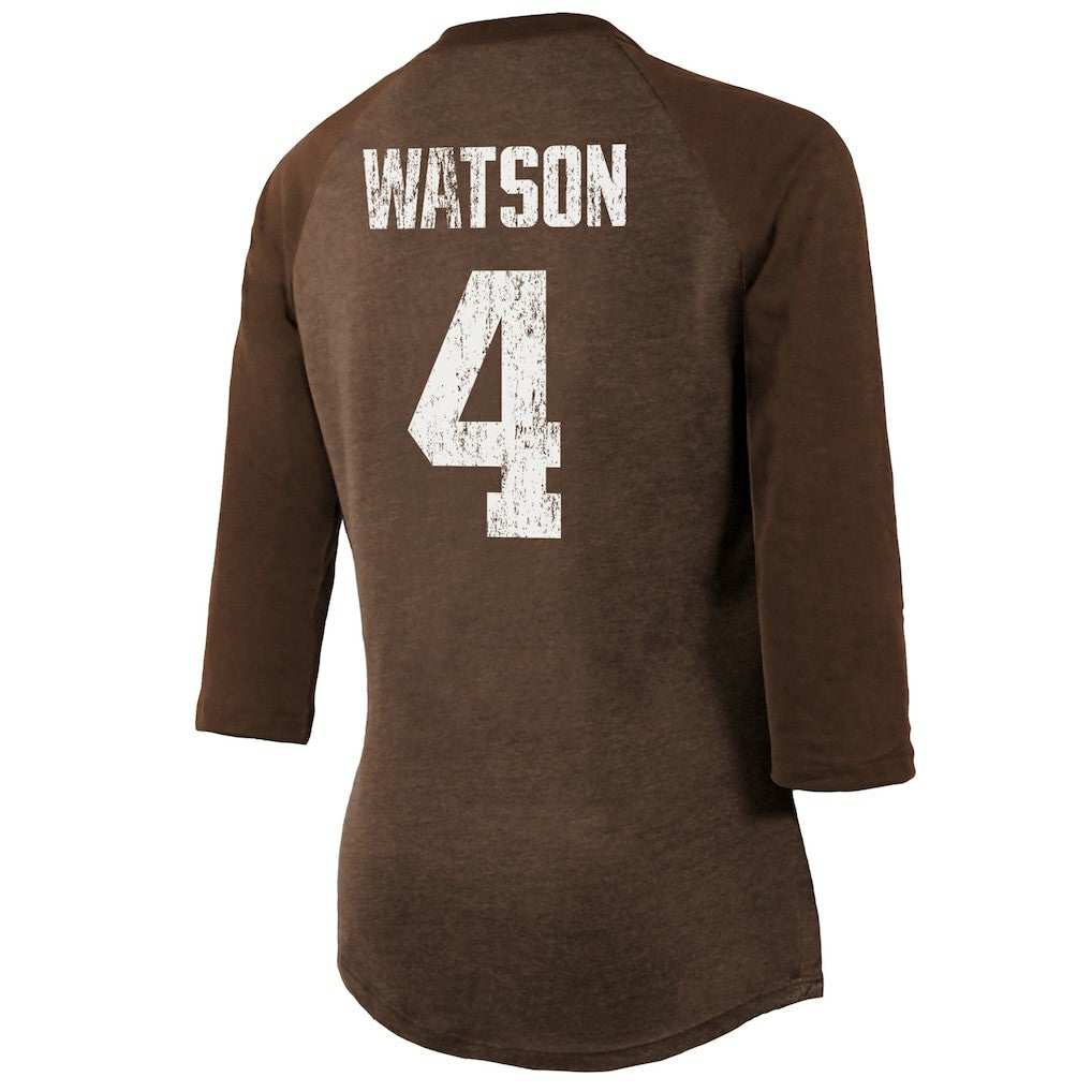 Deshaun Watson  Majestic Threads Women's Name & Number Raglan 3/4 Sleeve T-Shirt - Cleveland Browns