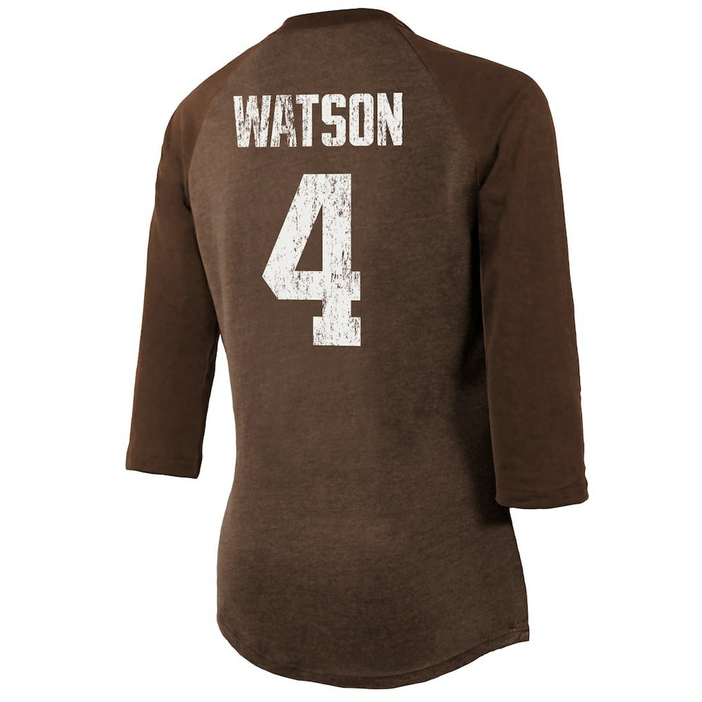 Deshaun Watson  Majestic Threads Women's Name & Number Raglan 3/4 Sleeve T-Shirt - Cleveland Browns