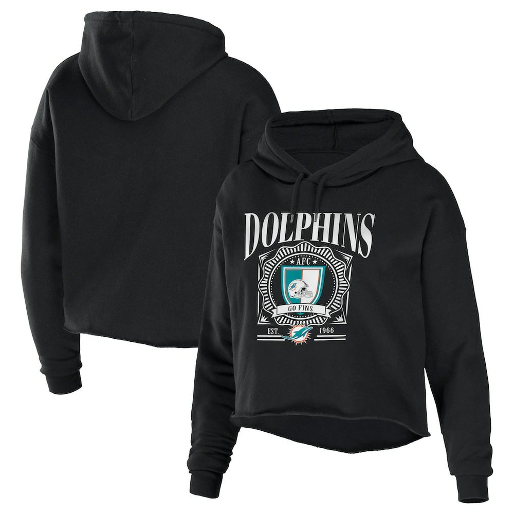 WEAR by Erin Andrews Women's Cropped Sponge Fleece Pullover Hoodie - Miami Dolphins