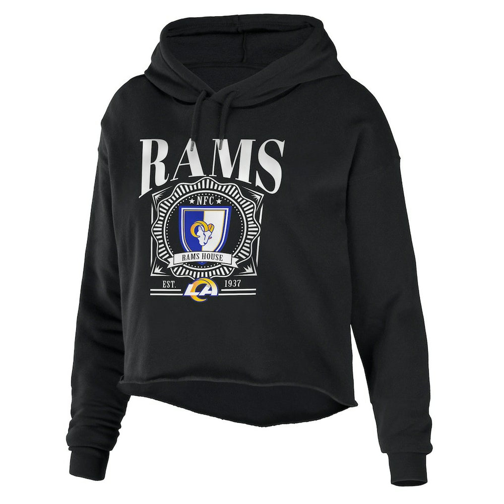WEAR by Erin Andrews Women's Cropped Sponge Fleece Pullover Hoodie - Los Angeles Rams