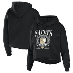 WEAR by Erin Andrews Women's Cropped Sponge Fleece Pullover Hoodie - New Orleans Saints