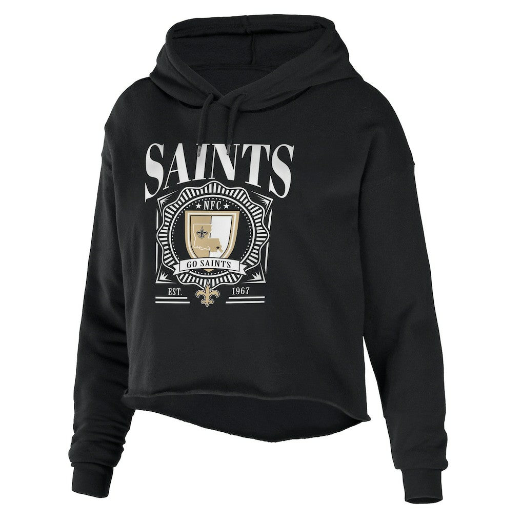 WEAR by Erin Andrews Women's Cropped Sponge Fleece Pullover Hoodie - New Orleans Saints
