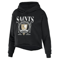 WEAR by Erin Andrews Women's Cropped Sponge Fleece Pullover Hoodie - New Orleans Saints